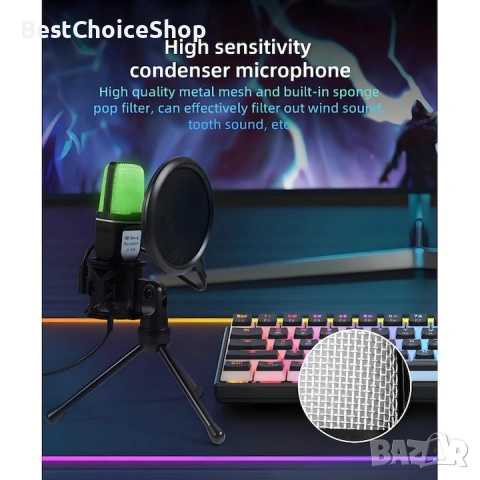 геймърски кондензаторен микрофон Yanmai SF-666R RGB, Plug-and-Play, снимка 5 - Микрофони - 53712635