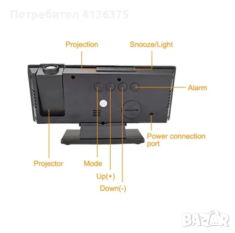 Настолен LED часовник със светещ проектор на тавана , аларма , будилник ТОП: Буквите на часовника са, снимка 3 - Други - 47349501