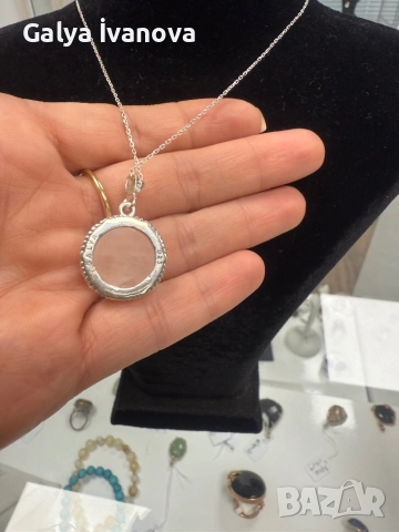 Сребърно колие с Розов кварц , снимка 3 - Колиета, медальони, синджири - 51697162