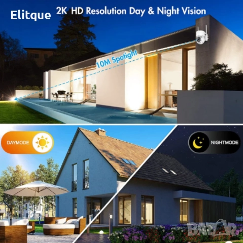 Соларна WIFI камера със соларен панел PTZ 360, 1080P, Full HD, цветно Hощно Bиждане, снимка 2 - Други - 52861210