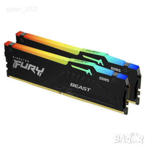Памет за компютър Kingston FURY Beast Black RGB 32GB(2x16GB) DDR5 PC5-48000 6000MHz CL36 KF560C36BBE, снимка 1