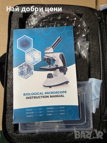 🔬 Комплект биологичен микроскоп – с куфарче и пълен набор аксесоари