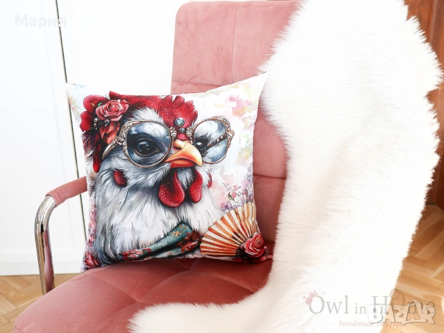 Възглавница с уникален принт на кокошка, снимка 9 - Възглавници - 54249670