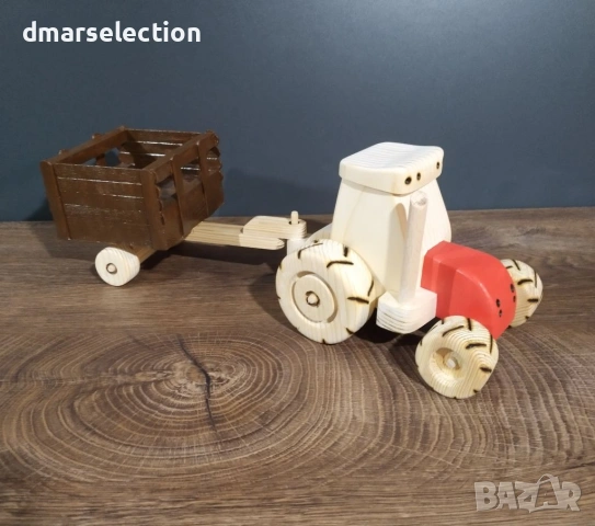 Декоративен дървен трактор с ремарке DMAR 328, снимка 2 - Коли, камиони, мотори, писти - 54278952