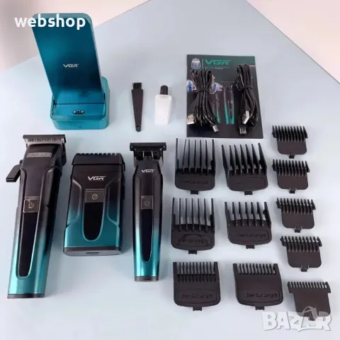 Комплект безжична машинка за подстригване, тример и електрическа самобръсначка VGR 3 в 1 V-694 BLUE, снимка 2 - Електрически самобръсначки - 50441055