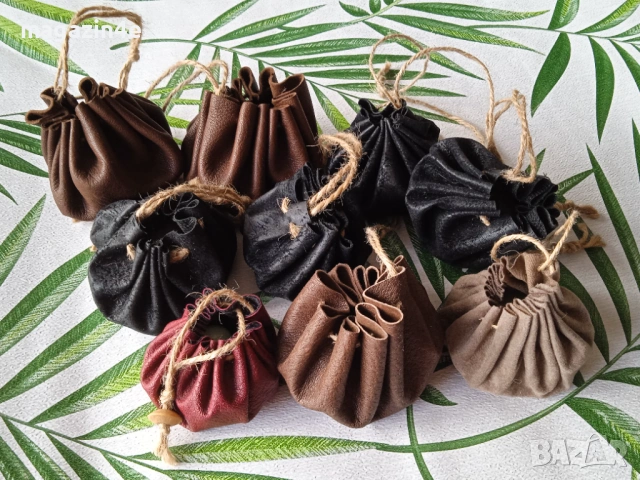 Торбичка с 3 полускъпоценни камъка, антична кожена торбичка,, снимка 5 - Портфейли, портмонета - 53455340