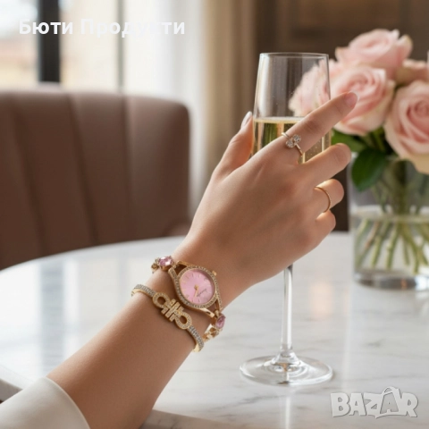 Дамски комплект часовник с кристали+ гривна , снимка 4 - Гривни - 52460190