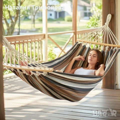 Хамак XXL с възглавница и чанта — максимален комфорт до 250 кг за релакс навън, снимка 12 - Градински мебели, декорация  - 53403807