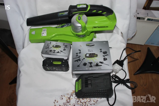 Акумулаторна духалка Greenworks 24V /възуходувка, листосъбирач/ с батерия и зарядно устройство, снимка 8 - Градинска техника - 50979753