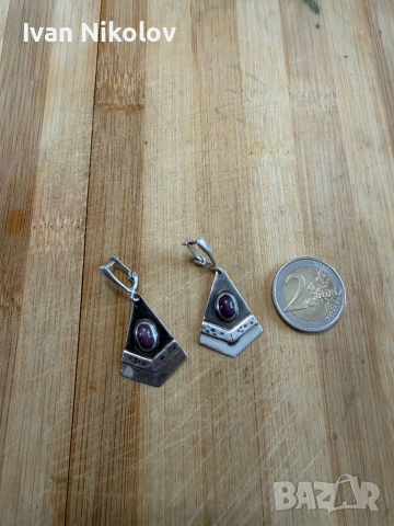 Дамски сребърни обеци с рубин ръчна изработка, снимка 4 - Обеци - 54182722