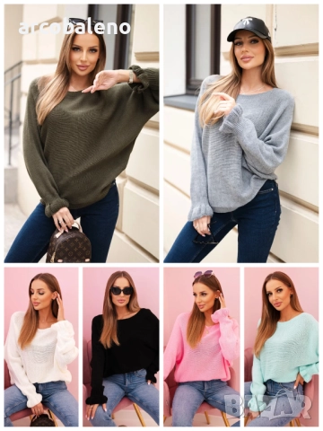 Дамски мохеров пуловер с волани и изрез на гърба, 6цвята 