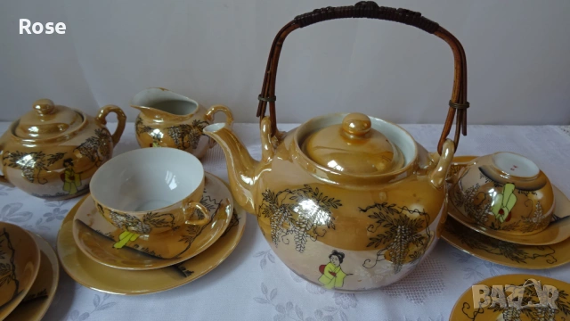 Японски порцеланови тройни сетове, чайник, захарница и каничка, снимка 3 - Сервизи - 53976446