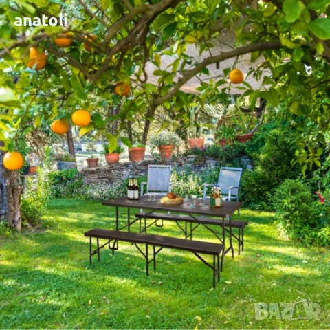 Комплект маса + 2 пейки за градина/тераса/двор  Сгъваеми, Метал/Пластмаса от Германия , снимка 7 - Градински мебели, декорация  - 54044304