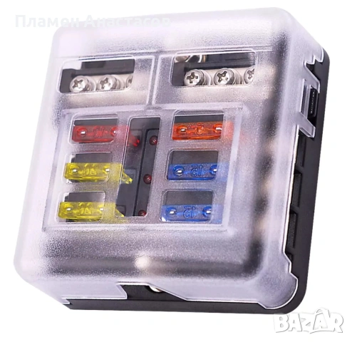 12V 6 Circuit Fuse Box Kit – 6-канална кутия за предпазители с LED индикация, 30A, 32V DC (черна)