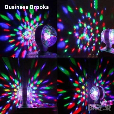 Диско LED лампа, въртяща се крушка - автоматично въртене с кристални топки, снимка 6 - Други - 53238936