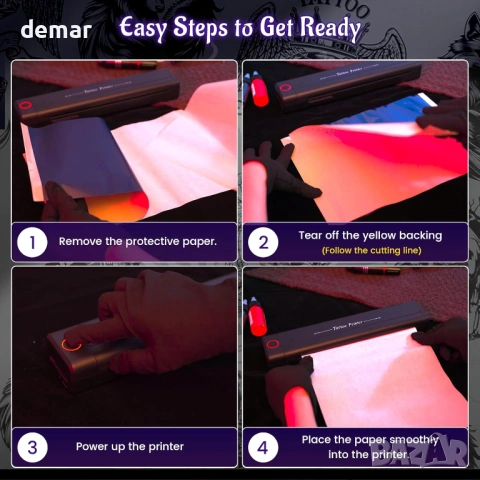 Принтер за татуировки Yowell H1, 10 листа трансферна хартия, черен, снимка 7 - Принтери, копири, скенери - 53382697