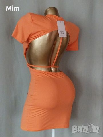 S Еластична къса рокля в  оранжево , снимка 4 - Рокли - 45489827