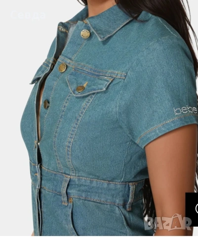 Дънкова рокля-риза, размер М, снимка 3 - Рокли - 53100739