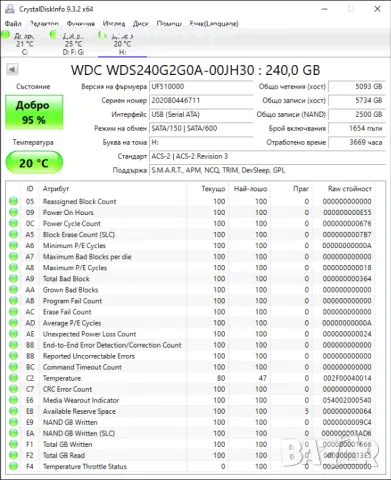 Western Digital WDS240G2G0A-00JH30 240GB 2.5" SATA SSD MLC, снимка 2 - Твърди дискове - 48693531