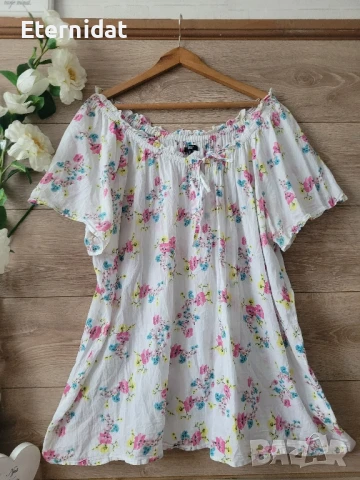 Бяла блузка памучна материя на цветя 