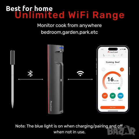 Професионален WiFi безжичен термометър за месо, снимка 2 - Аксесоари за кухня - 52633195
