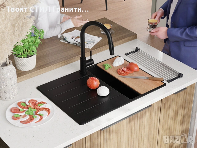 Кухненска Мивка от гранит модел  Копенхаген 40 Top 700 x 500 мм - Черна