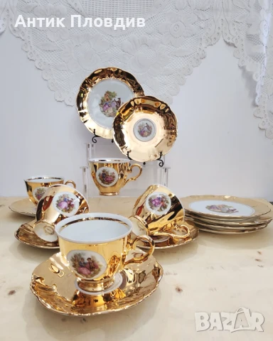 Винтидж чаен сервиз Bondware Foreign – златна декорация, снимка 2 - Сервизи - 50780017