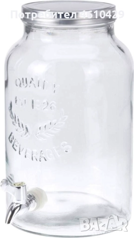 Буркан EDM с кран, прозрачен и неръждаема стомана, 5,5 литра