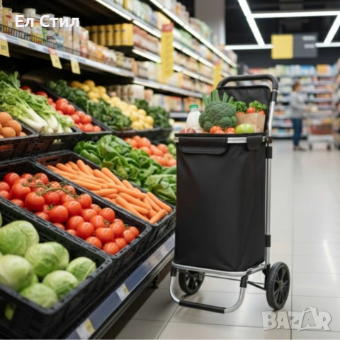 Количка за пазаруване в черен цвят – 40 л, водоустойчива, лека и удобна с 2 колела, снимка 3 - Други стоки за дома - 53567653