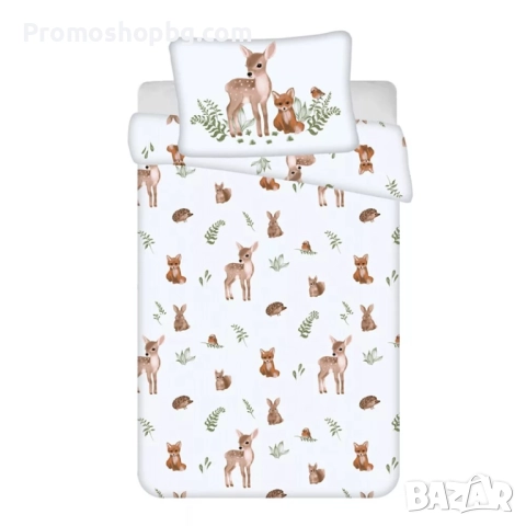 Детски спален комплект Горски животни, 100 % памук, 2 части, 100x135 см