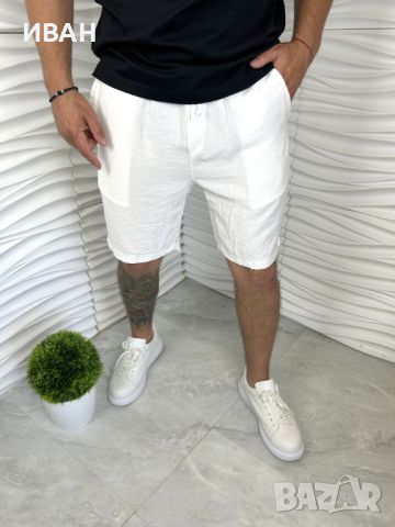 Мъжки къси ленени панталони в бял цвят, снимка 1 - Къси панталони - 46478469