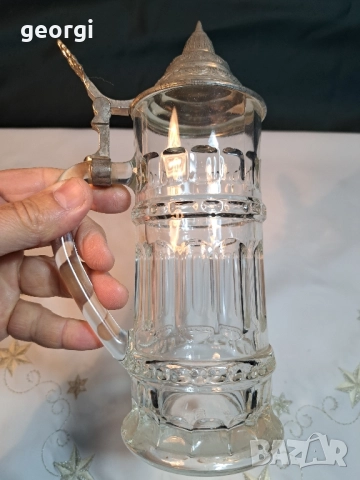 ретро немска халба за бира с калаен похлупак 28/5, снимка 3 - Антикварни и старинни предмети - 51970495