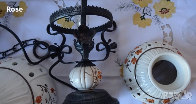 Комплект настолна лампа и полилей  с  декорация в стил Рустик, снимка 7 - Лампи за таван - 52301387