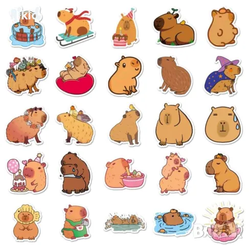 50 бр Капибара Capybara самозалепващи лепенки стикери за украса декор картонена торта и др, снимка 3 - Други - 49980577