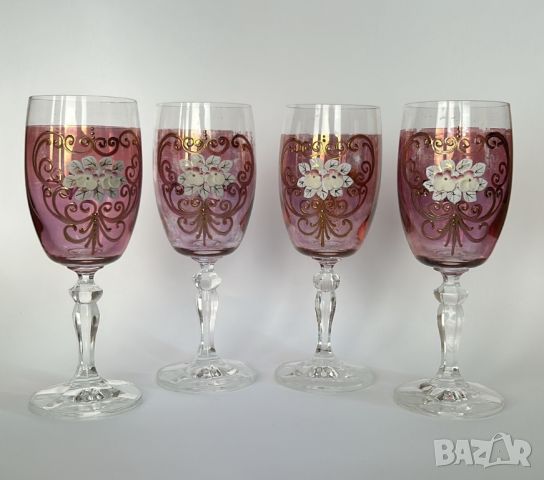 Кристални чаши Bohemia - ръчно рисувани, снимка 2 - Сервизи - 46439783