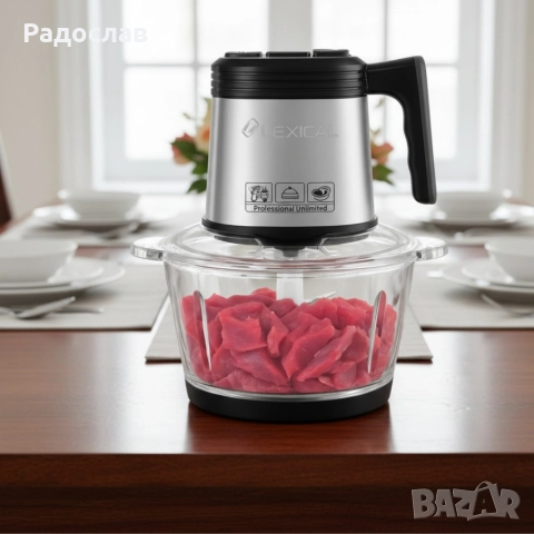 Електрически чопър Lexical LCH-1956 с 6 титаниеви ножа и стъклена купа