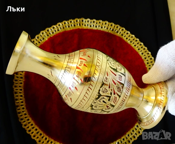 Бронзова ваза за една роза,клетъчен емайл,печат. , снимка 2 - Вази - 54168453