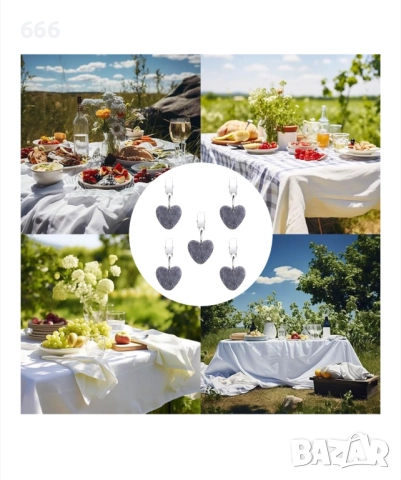 Комплект от 6 тежести за покривки с щипки, форма на сърце, естествен камък, сив, снимка 4 - Други стоки за дома - 52910593