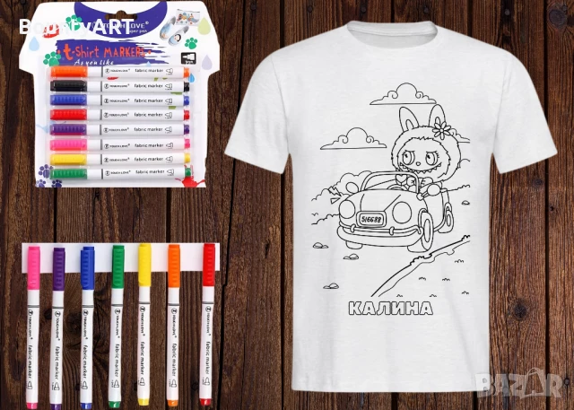Детски Арт комплект Лабубу. Тениска + Маркери, снимка 9 - Детски тениски и потници - 51068529