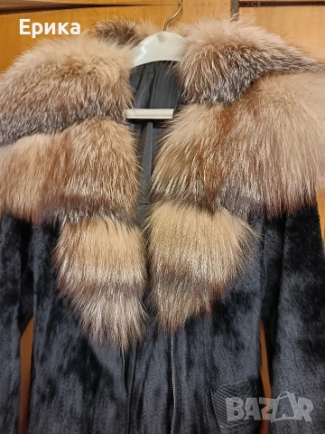 Палто алкантара с лисица естествен косъм , снимка 3 - Палта, манта - 53963086