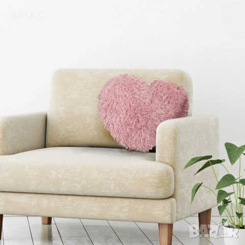 Рошава декоративна възглавница сърце розова 44x39 см_1218900, снимка 2 - Декорация за дома - 53383003