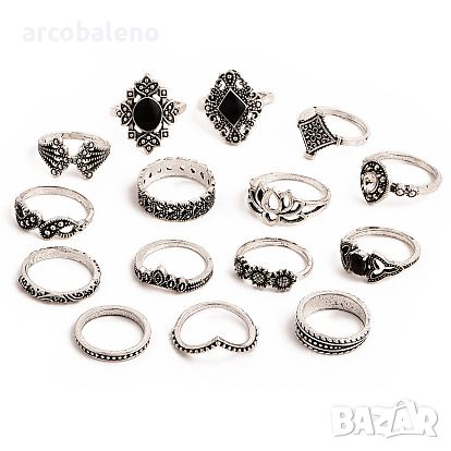 15 бр. Дамски пръстени в бохемски стил, снимка 2 - Пръстени - 45597350