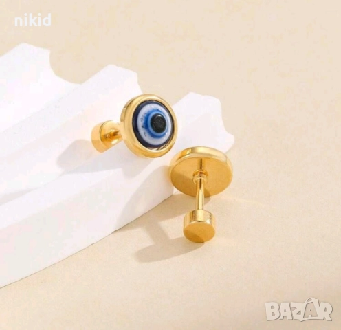 Окото на Назар златисти обеци, снимка 2 - Обеци - 51692780