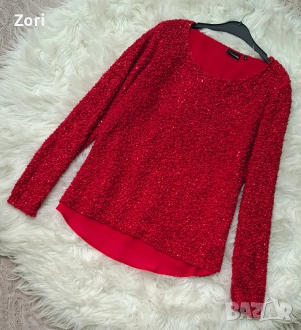 УНИКАЛНА блуза от червено букле, цялата в червени пайети