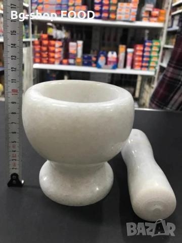 Голямо Мраморно хаванче и чукало за подправки, Бял/Бежов, снимка 7 - Аксесоари за кухня - 53943971