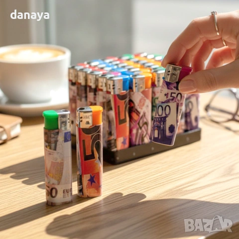 6326 Пиезо запалка с декор евро банкноти, снимка 2 - Други - 53825869