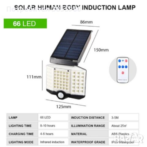 Соларна LED лампа със сензор за движение и дистанционно управление, снимка 2 - Соларни лампи - 46470880