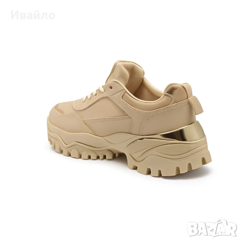 Дамски бежови сникърси с масивна подметка и златисти акценти, снимка 7 - Дамски ежедневни обувки - 52096701