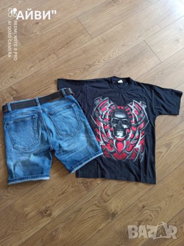 Маркови еластични дънки и тениска, снимка 2 - Детски къси панталони - 45906281