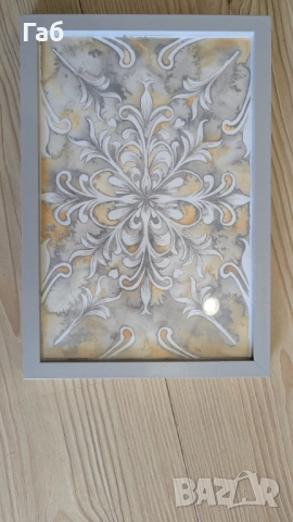 Уникална авторска картина арабеска, акварел, стил барок, бохо, снимка 3 - Картини - 52223844